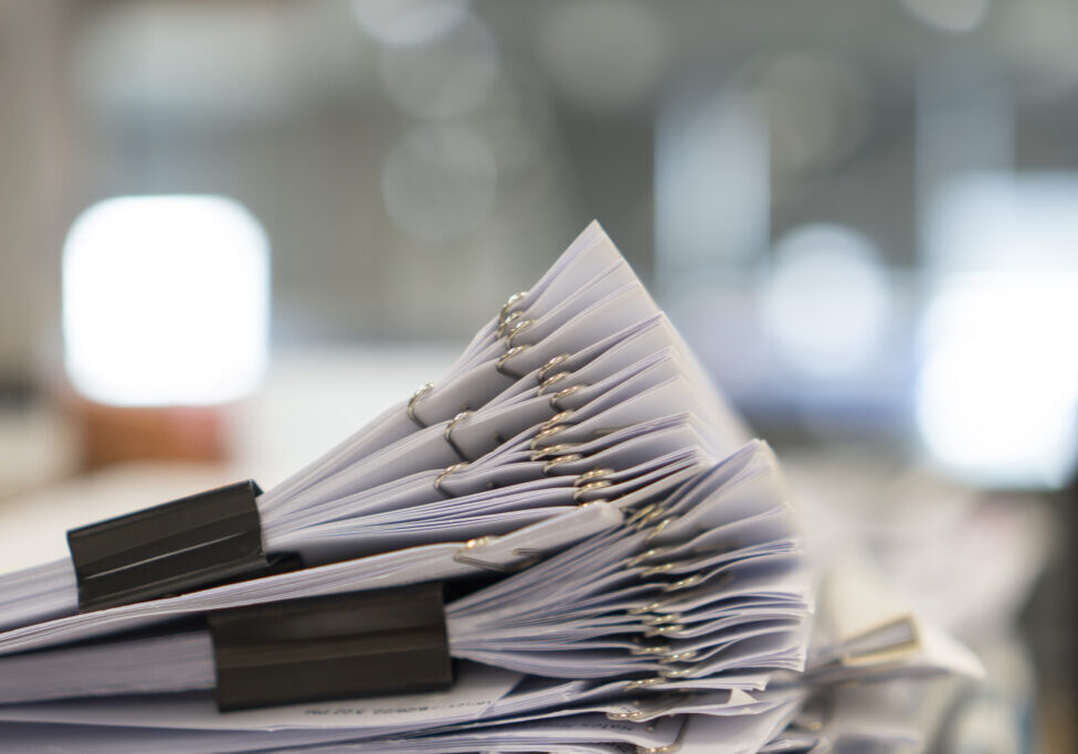 Stack of paper, Document, many jobs waiting to be done on the table, busy concept